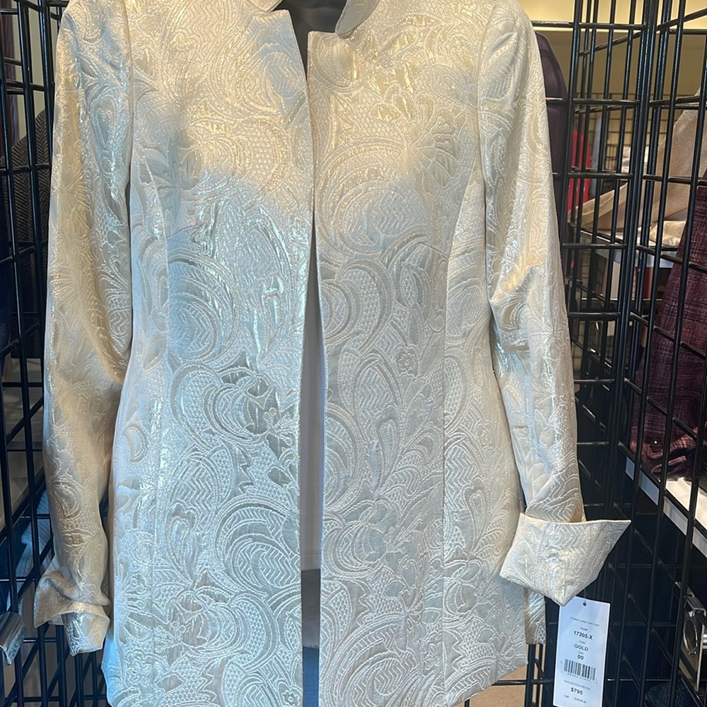 Nina Mclemore floral gold lurex long car coat nwt 00